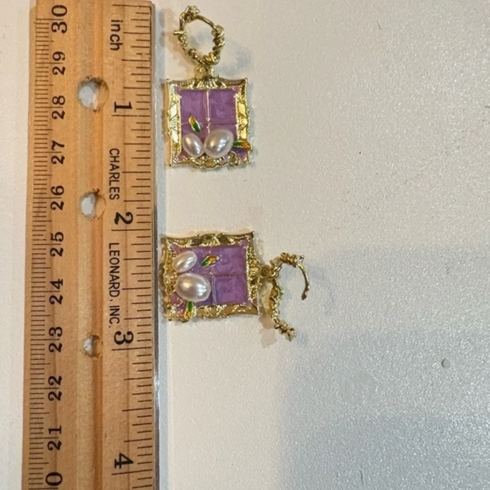 Baroque Pearl Earrings – Monet-Style Purple Window Frame, Vintage style Gold new